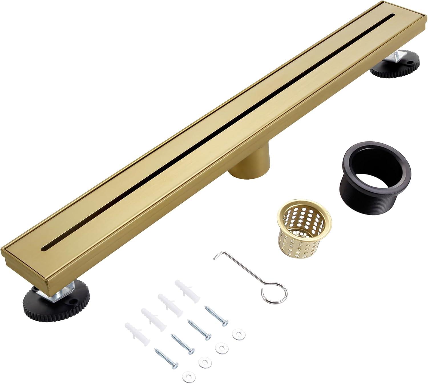 24-Inch Brushed Gold Stainless Steel Linear Shower Drain