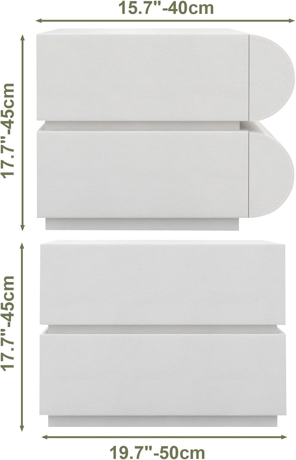 Wrought Studio™ Hasya White Nightstand with 2 Solid Wood Drawers, Leather Bedside Table for Bedroom, No Assembly Required