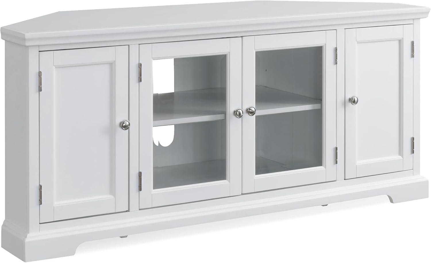 Leick Home 85386 Corner TV Stand with Enclosed Storage For 65" TV's, White
