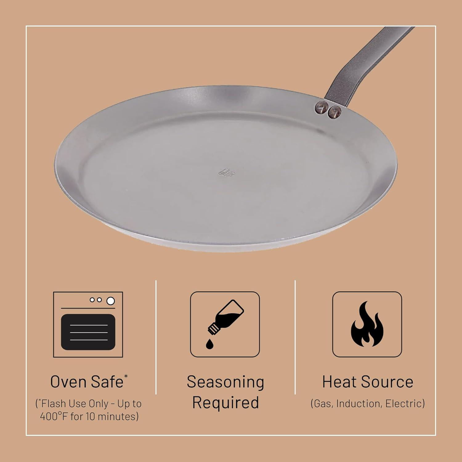 MINERAL B Carbon Steel Crepe & Tortilla Pan - 9.5” - Ideal for Making & Reheating Crepes, Tortillas & Pancakes - Naturally Nonstick - Made in France