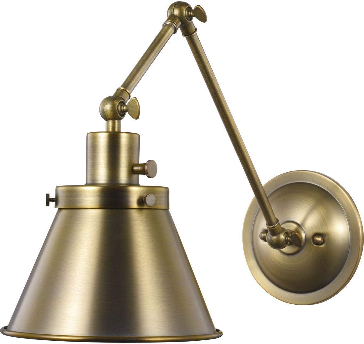 Hinton Nickel Swing Arm Wall Light with Vintage Brass Finish