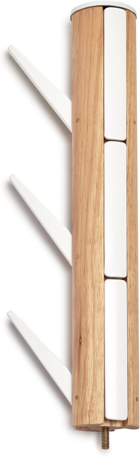 Sleek Modern White/Natural Rubberwood 9-Hook Coat Stand