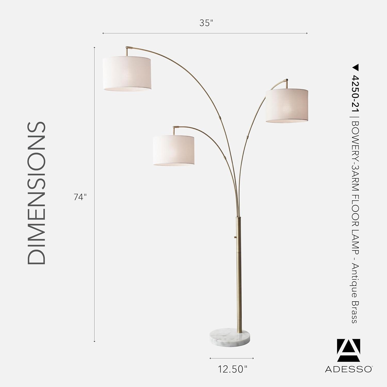 74" 3 Arm Bowery Arc Lamp Antique Brass - Adesso