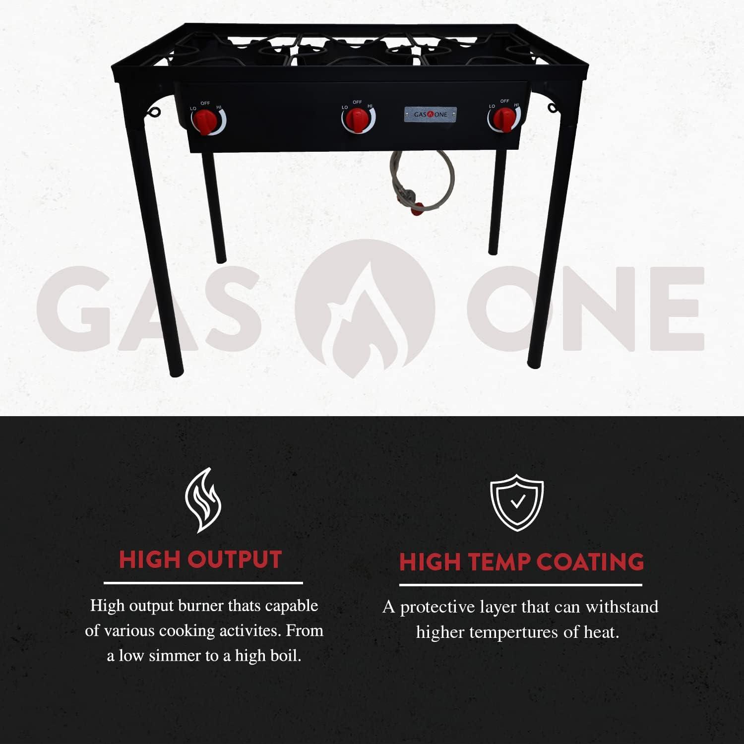 GasOne 3-Burner Propane Outdoor Stove with Adjustable High Pressure Regulator and Hose