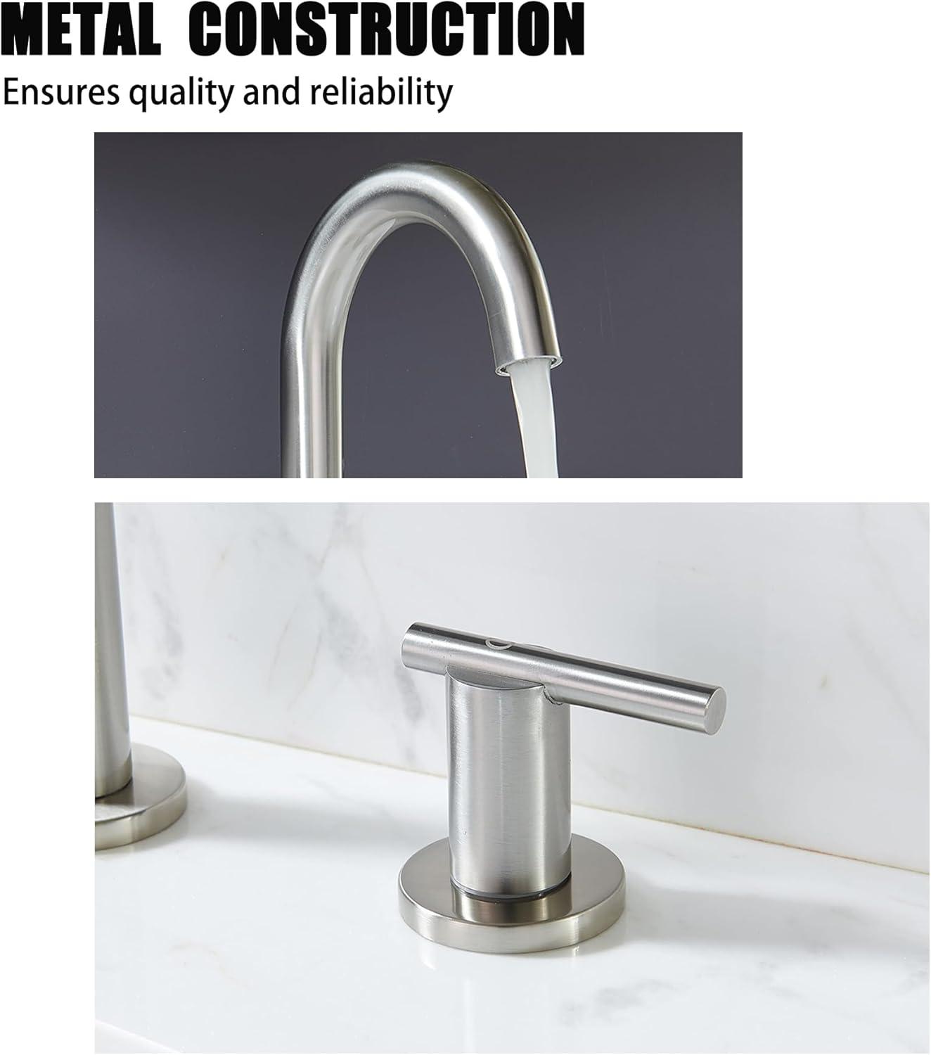 VAPSINT Black Bathroom Faucet 3 Hole, 8 Inch Widespread Matte Black Waterfall Bathroom Sink Faucet, 2 Handle Lavatory Vanity Faucet for Bathroom Sink with Pop Up Drain & Supply Hoses