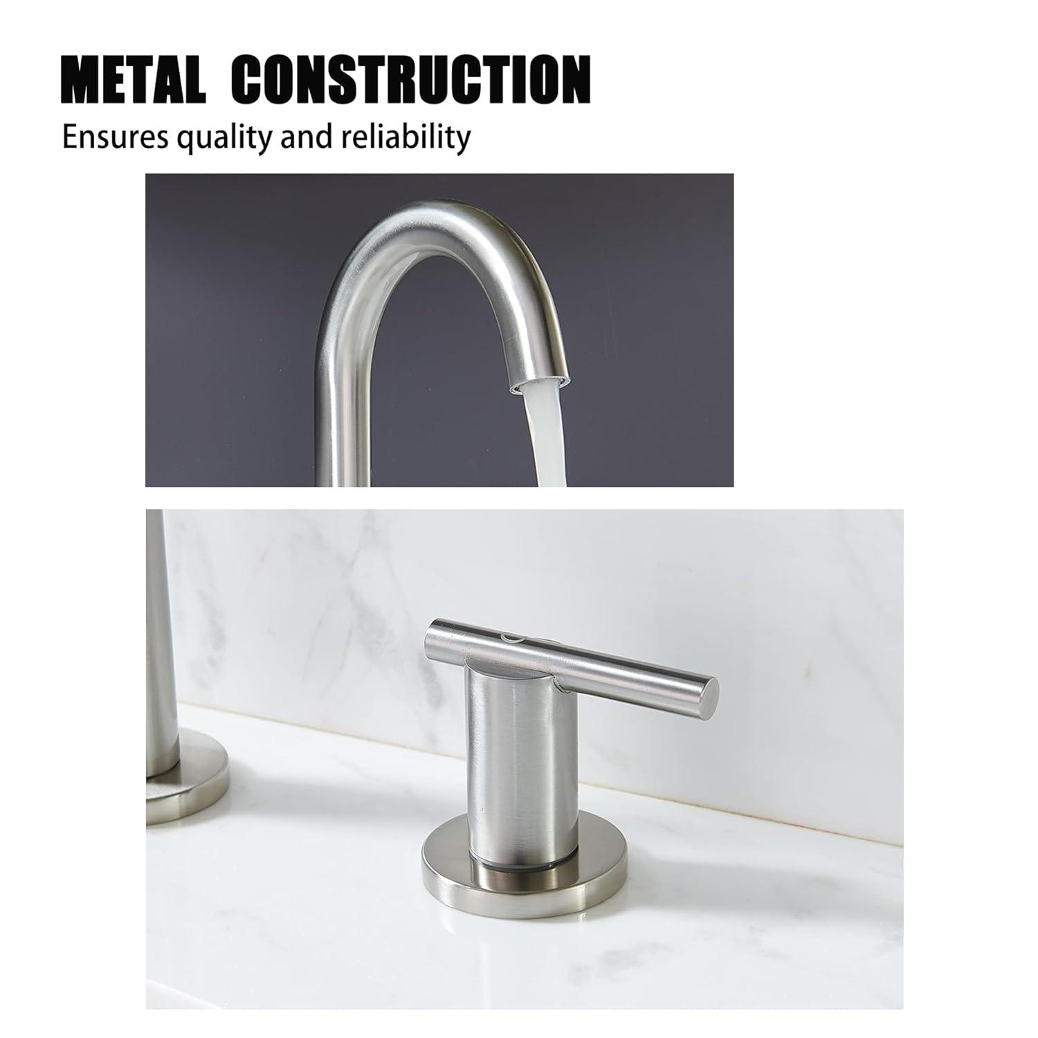 VAPSINT Black Bathroom Faucet 3 Hole, 8 Inch Widespread Matte Black Waterfall Bathroom Sink Faucet, 2 Handle Lavatory Vanity Faucet for Bathroom Sink with Pop Up Drain & Supply Hoses