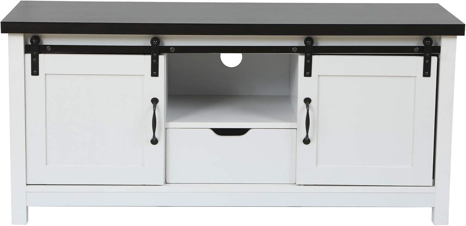 LuxenHome Modern Farmhouse White with Dark Brown 47.3" Wide TV Stand for TVs Up To 55-Inch