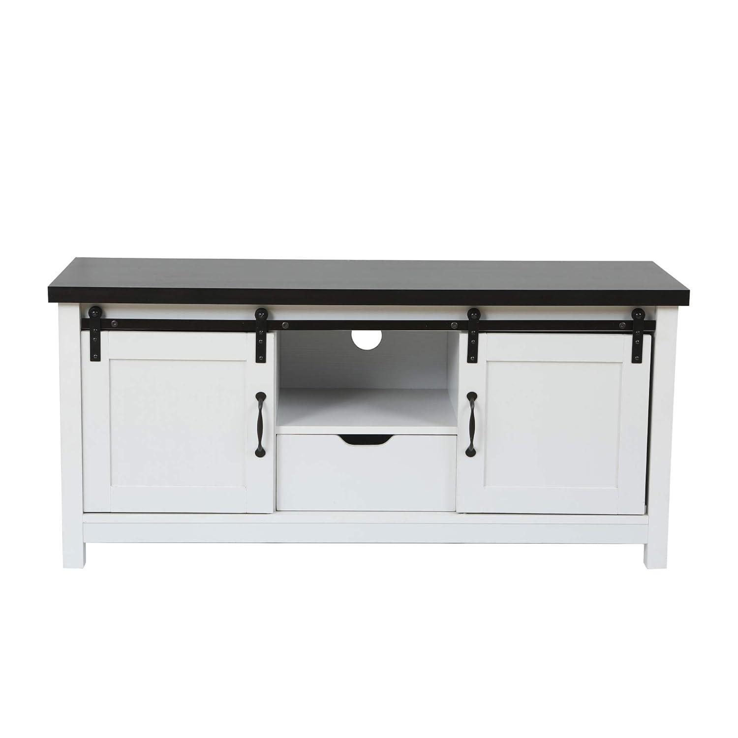 LuxenHome Modern Farmhouse White with Dark Brown 47.3" Wide TV Stand for TVs Up To 55-Inch
