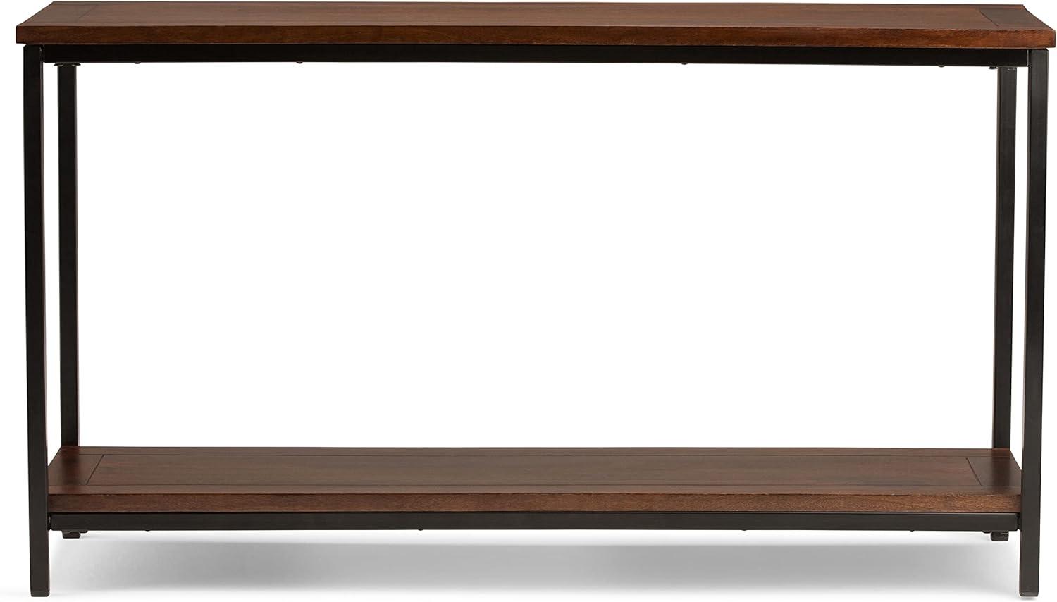 Skyler 54'' Industrial Dark Cognac Brown Solid Mango Wood & Metal Console Table with Shelf