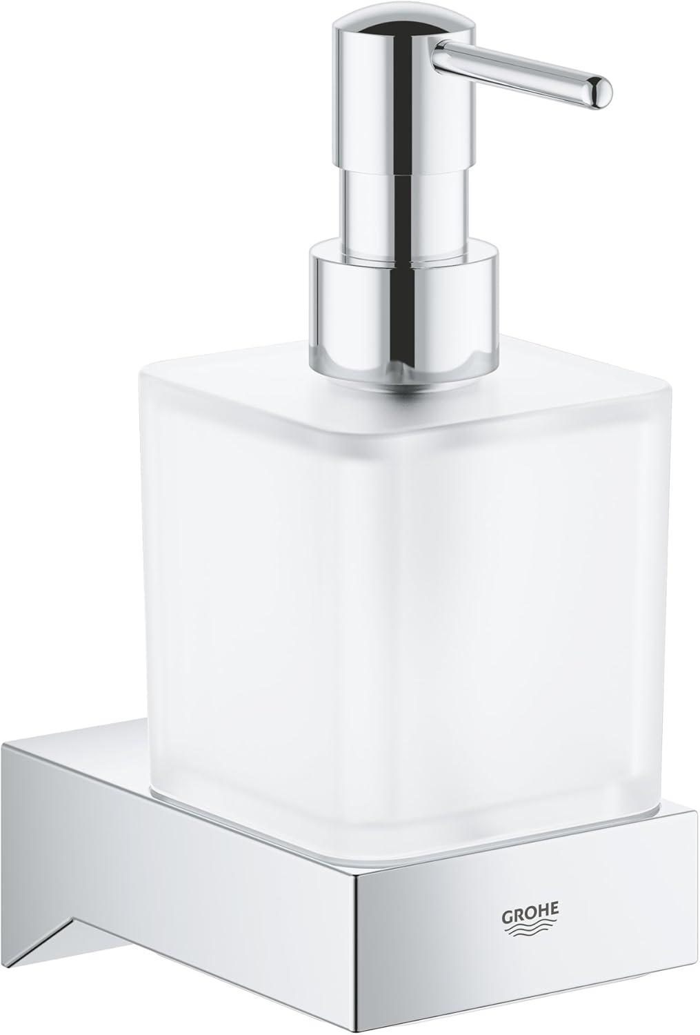 Modern Chrome and Frosted Glass Wall-Mount Soap Dispenser