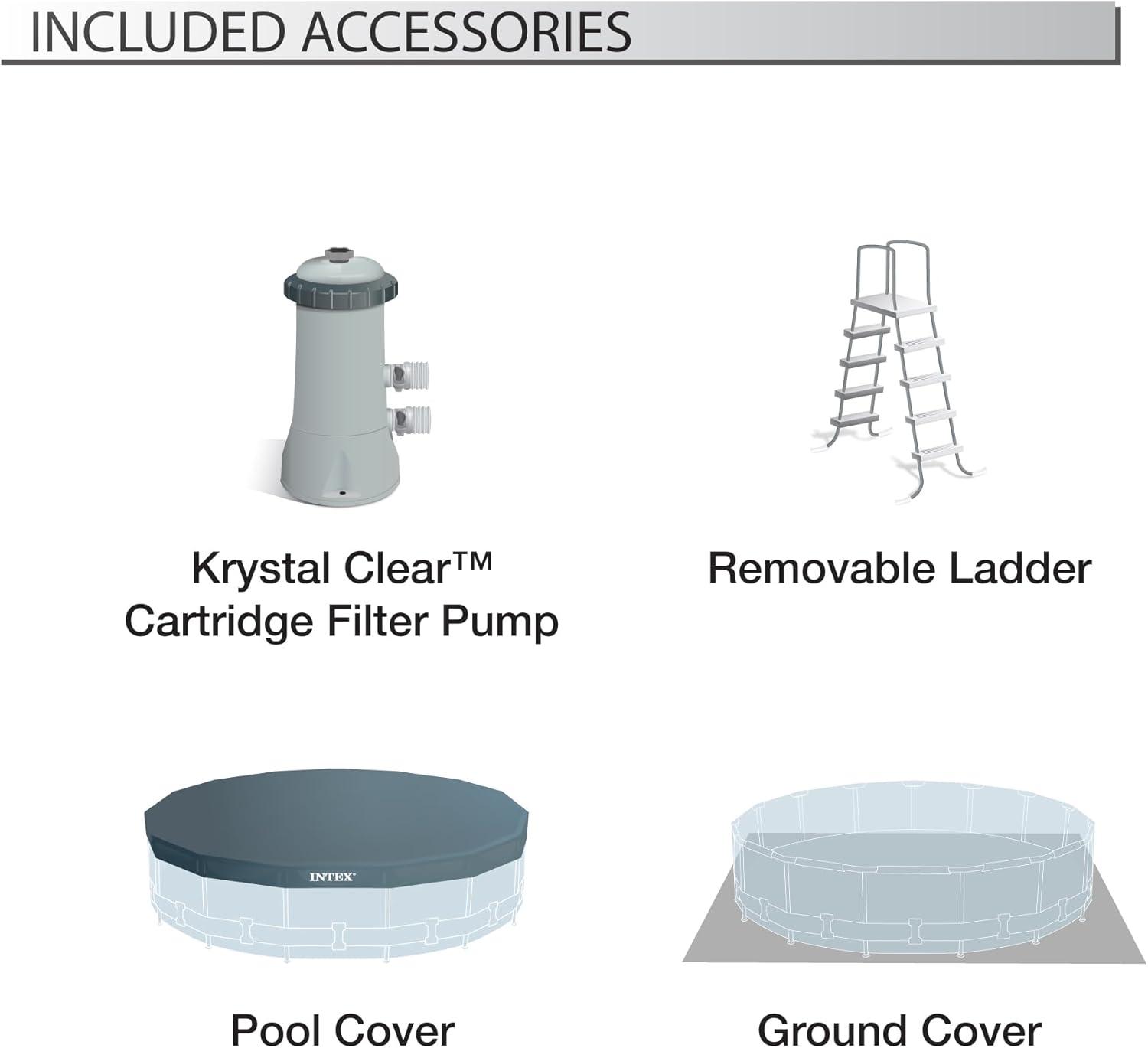 INTEX Round Prism Frame 15ft x 48in Above Ground Swimming Pool Set w/ Pump