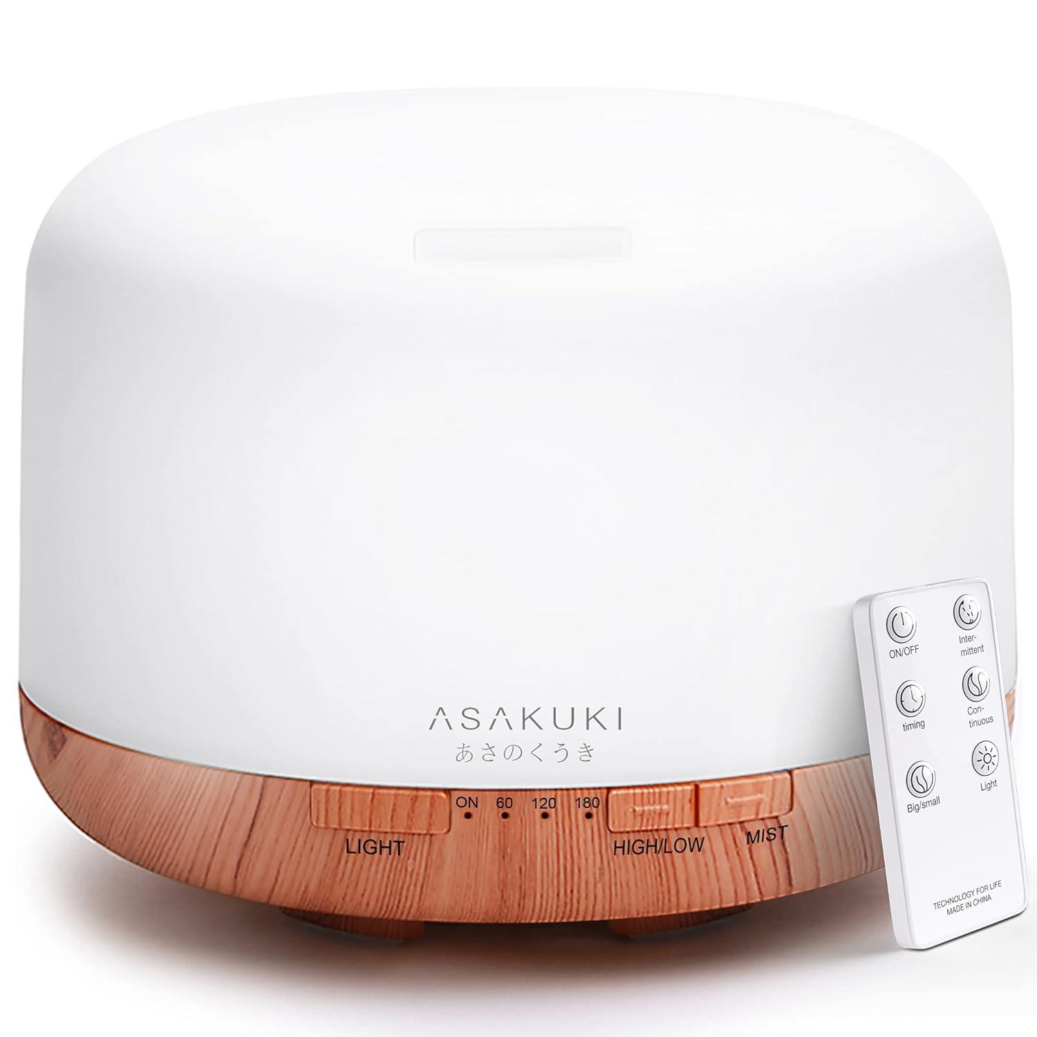 ASAKUKI Difusor de Aceites Esenciales Premium de 500 Ml, con 7 Colores de Luz LED y Interruptor Automático