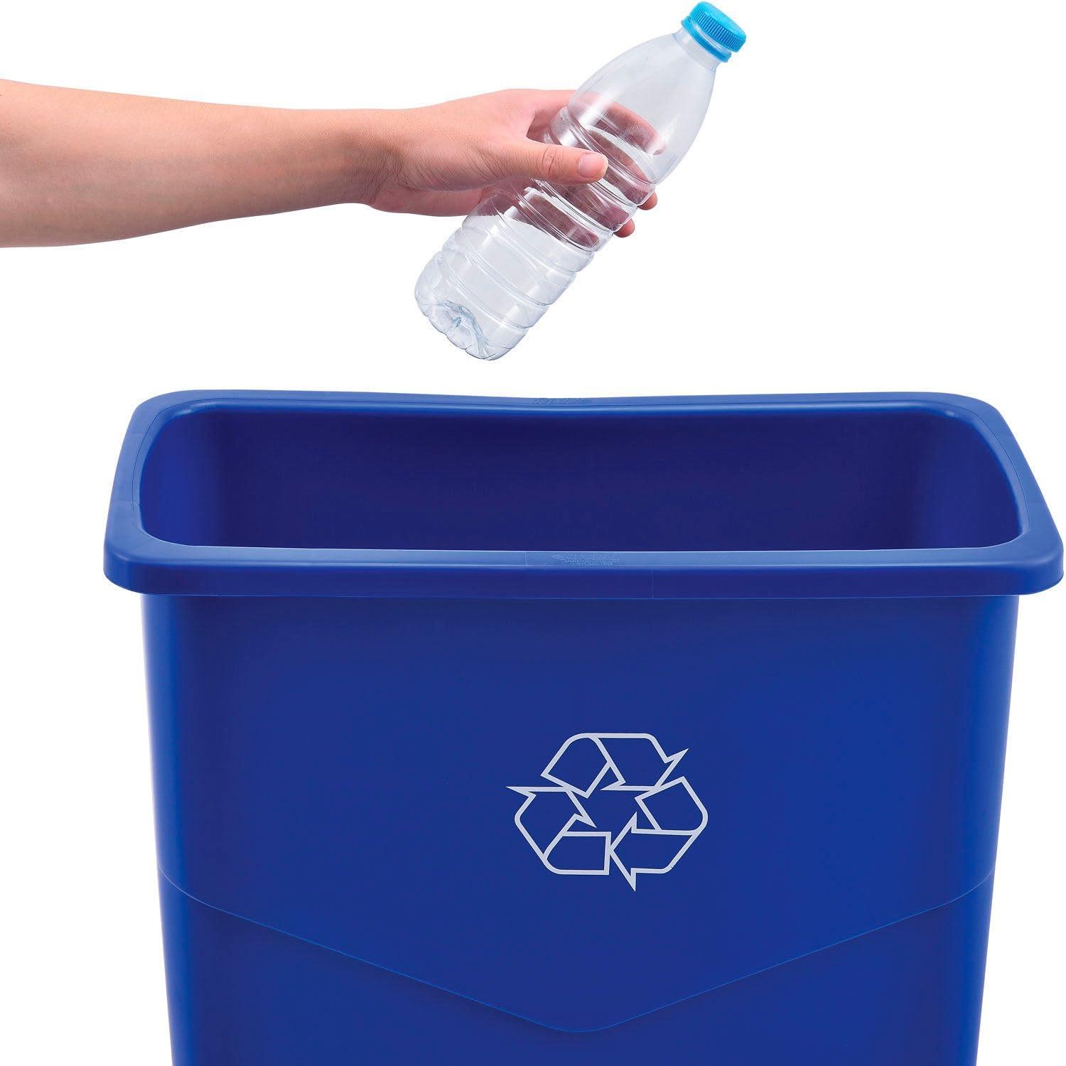 Slim Blue Plastic 23 Gallon Recycling Bin for Office