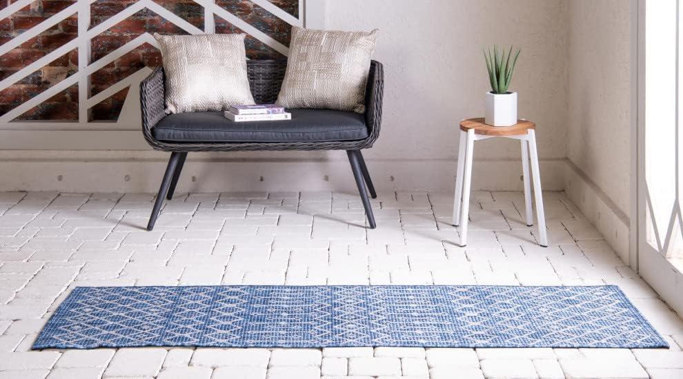 Unique Loom 2' 7 x 12' 0 Runner Indoor/Outdoor Trellis Blue Runner Rug