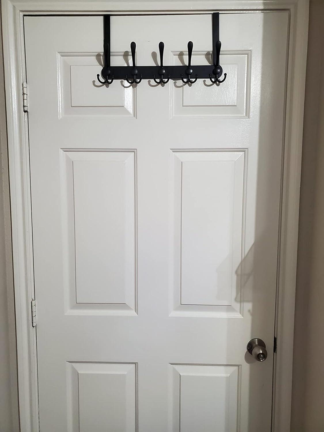 Heavy Duty Black Over The Door Coat Rack with 5 Hooks