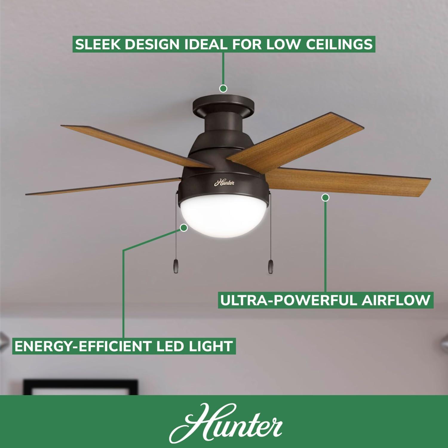 46" Anslee 5 - Blade LED Flush Mount Ceiling Fan with Pull Chain and Light Kit Included