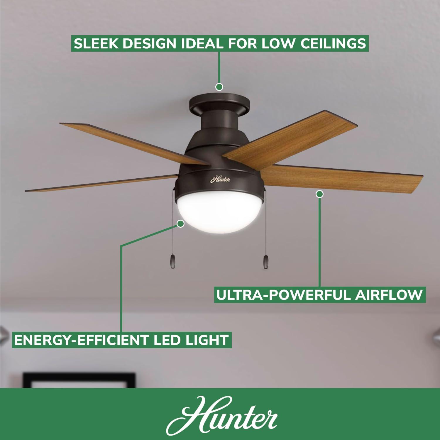 46" Anslee 5 - Blade LED Flush Mount Ceiling Fan with Pull Chain and Light Kit Included