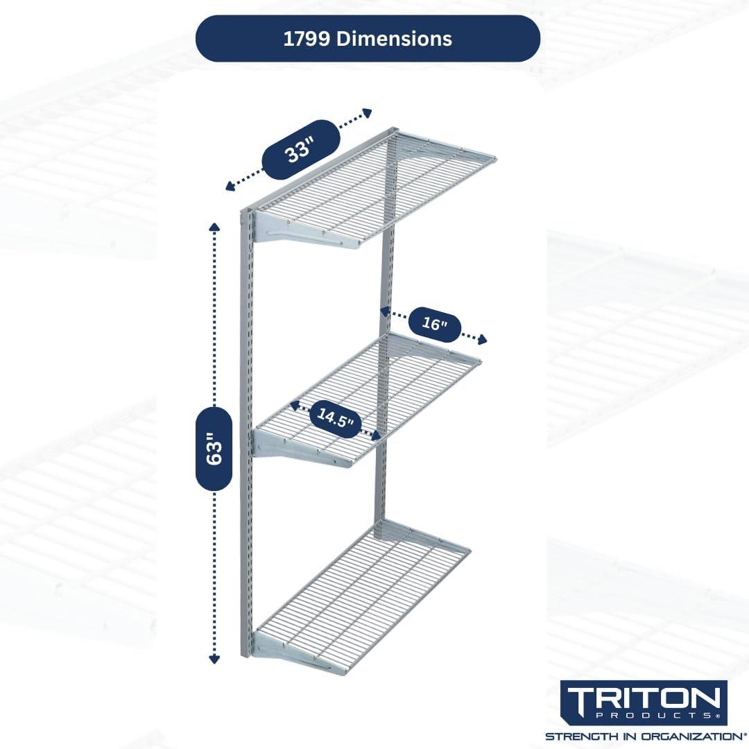 Triton Products Heavy Duty 3 Tier Wire Shelf, Gray, 375 lb. Capacity
