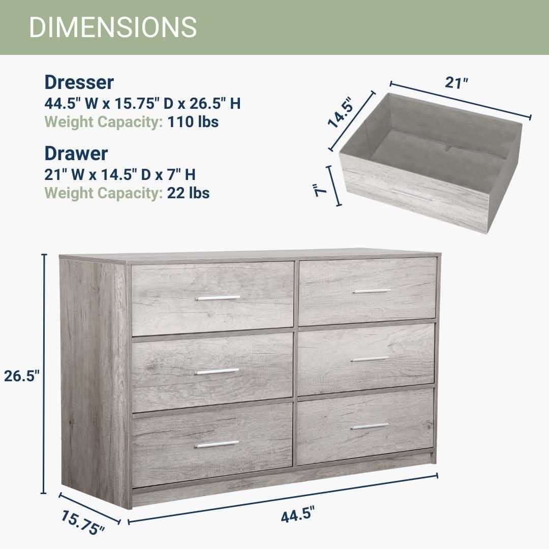 6-Drawer Dresser with Extra Large Fabric Bins, Wood Frame Storage Organizer for Bedroom, Living Room, or Hallway, Versatile Design Doubles as a TV Stand, Ideal for Home Organization, Grey