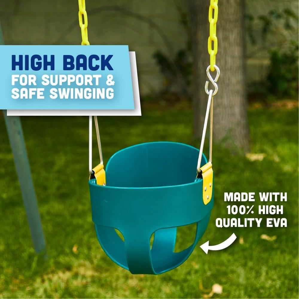 Green High Back Full Bucket Toddler Swing with Plastic Coated Chains