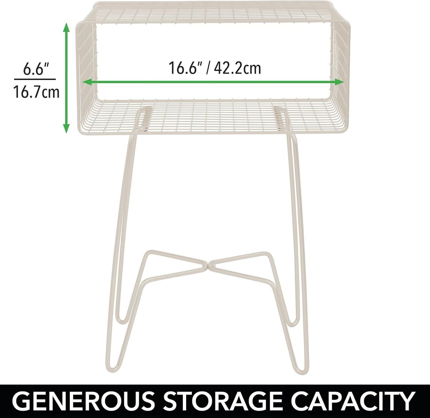 mDesign Modern Industrial Side Table with Storage Shelf, 2-Tier Metal Minimal End Table, Metallic Caged Grid - Accent Furniture for Living Room, Bedroom, Office, Dorm, Concerto Collection, Cream/Beige
