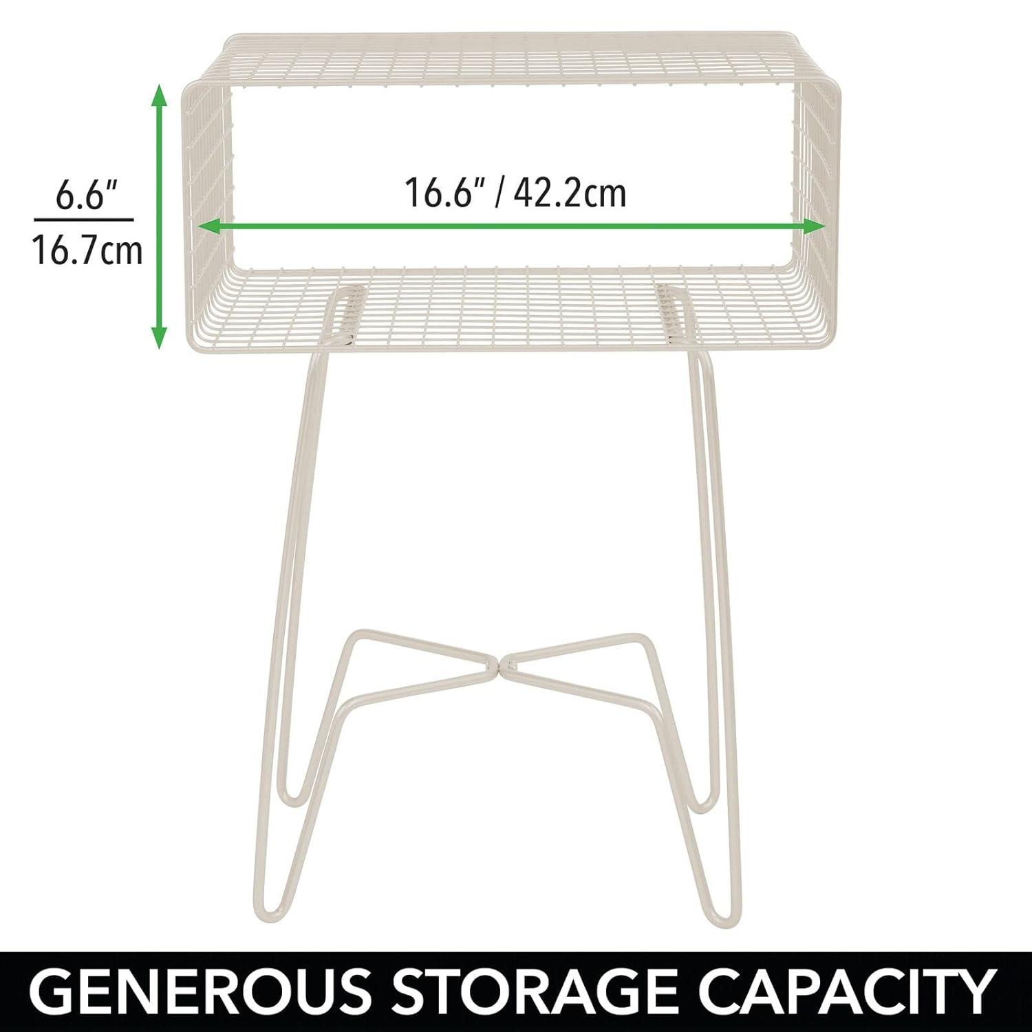 mDesign Modern Industrial Side Table with Storage Shelf, 2-Tier Metal Minimal End Table, Metallic Caged Grid - Accent Furniture for Living Room, Bedroom, Office, Dorm, Concerto Collection, Cream/Beige