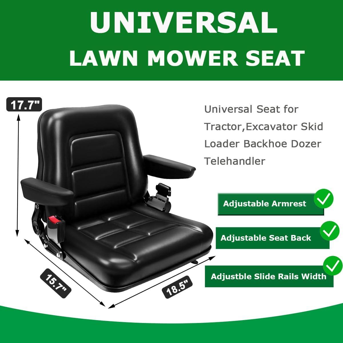 Black Adjustable PVC Forklift and Tractor Seat with Armrests