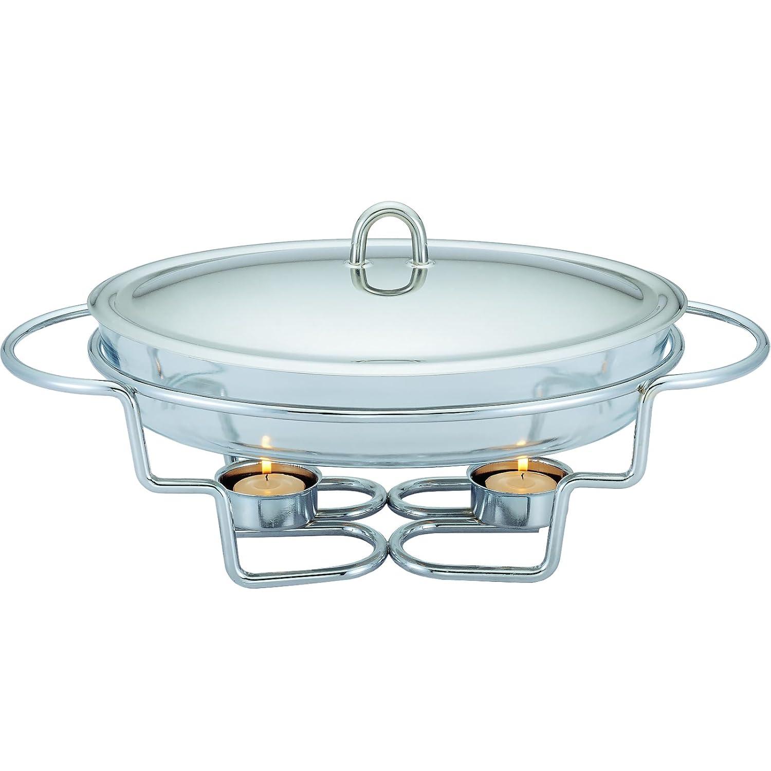 Stainless Steel 3-Quart Chafing Dish Buffet Set with Glass Tray