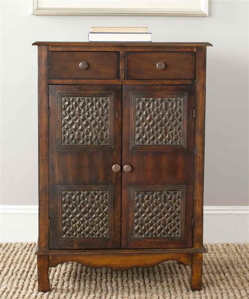 Herbert Dark Brown Solid Birch Accent Cabinet with Brass Knobs