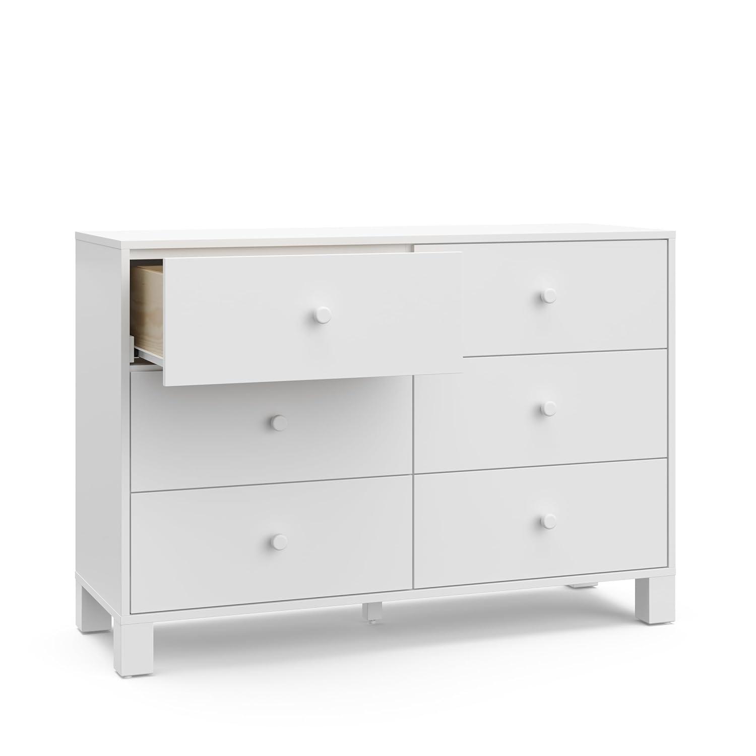 White Wood 6-Drawer Nursery Dresser with Safety Features