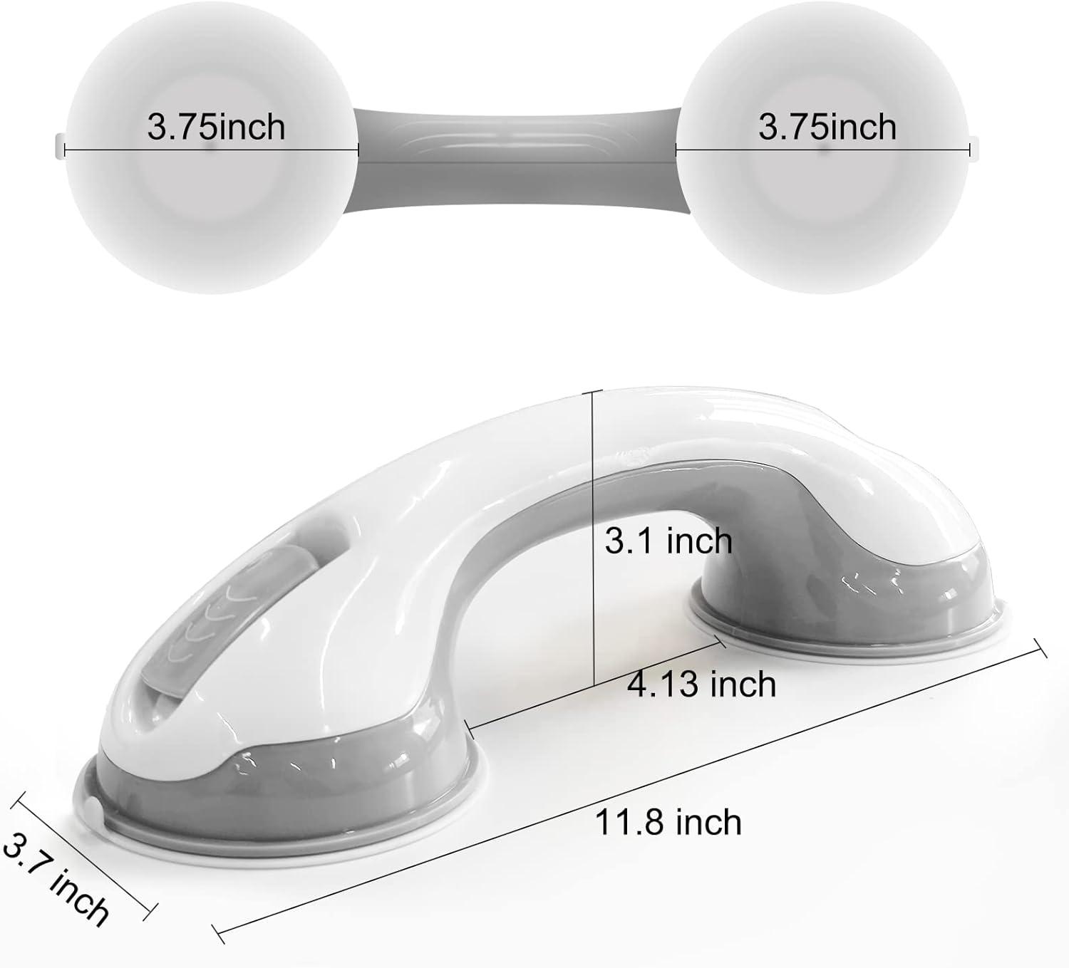 12-Inch White and Gray ADA Compliant Suction Grab Bars