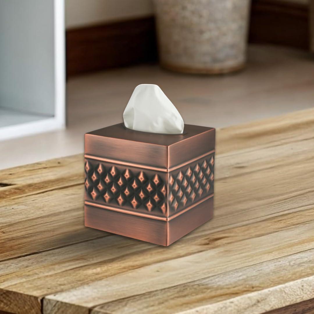 Monarch Abode Geometric Embossed Metal Tissue Box Cover
