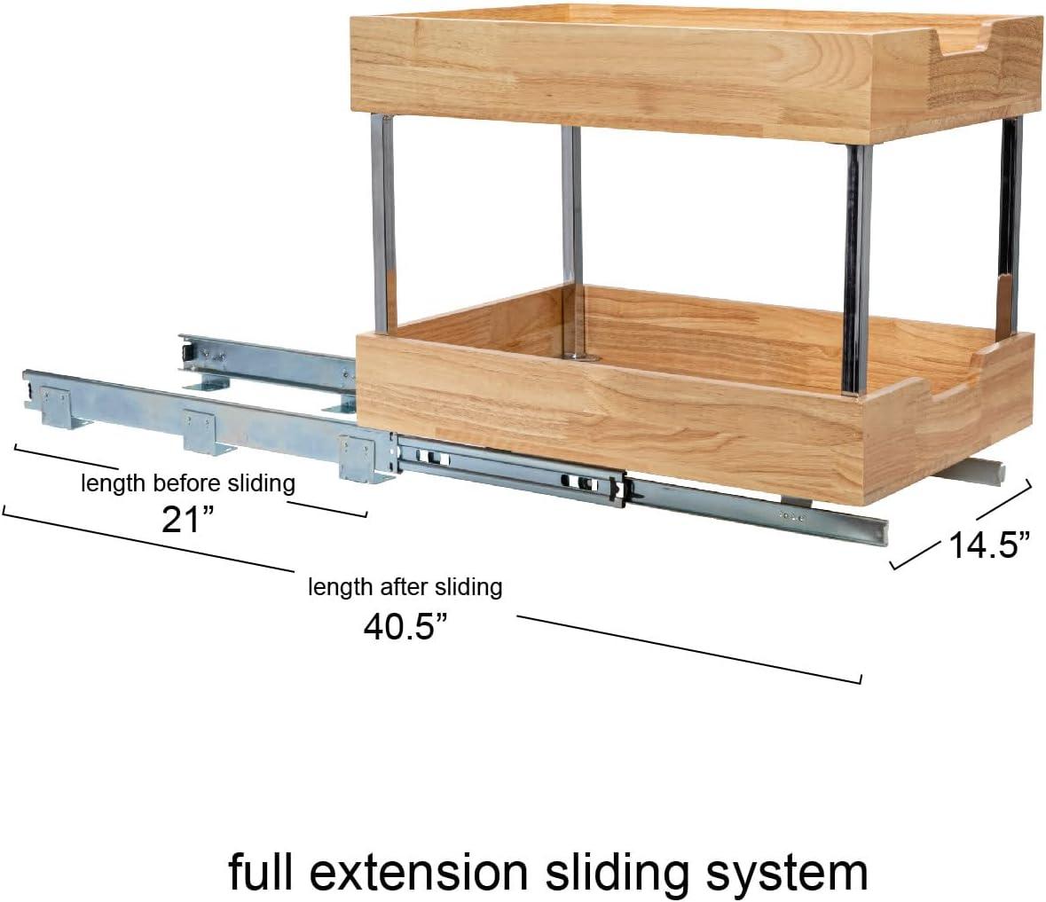 Household Essentials Glidez Steel and Wood Pull-Out/Slide-Out Storage Organizer for Under Cabinet Use - 2 -Tier Design - Fits Standard Size Cabinet or Shelf, Brushed Nickel and Natural