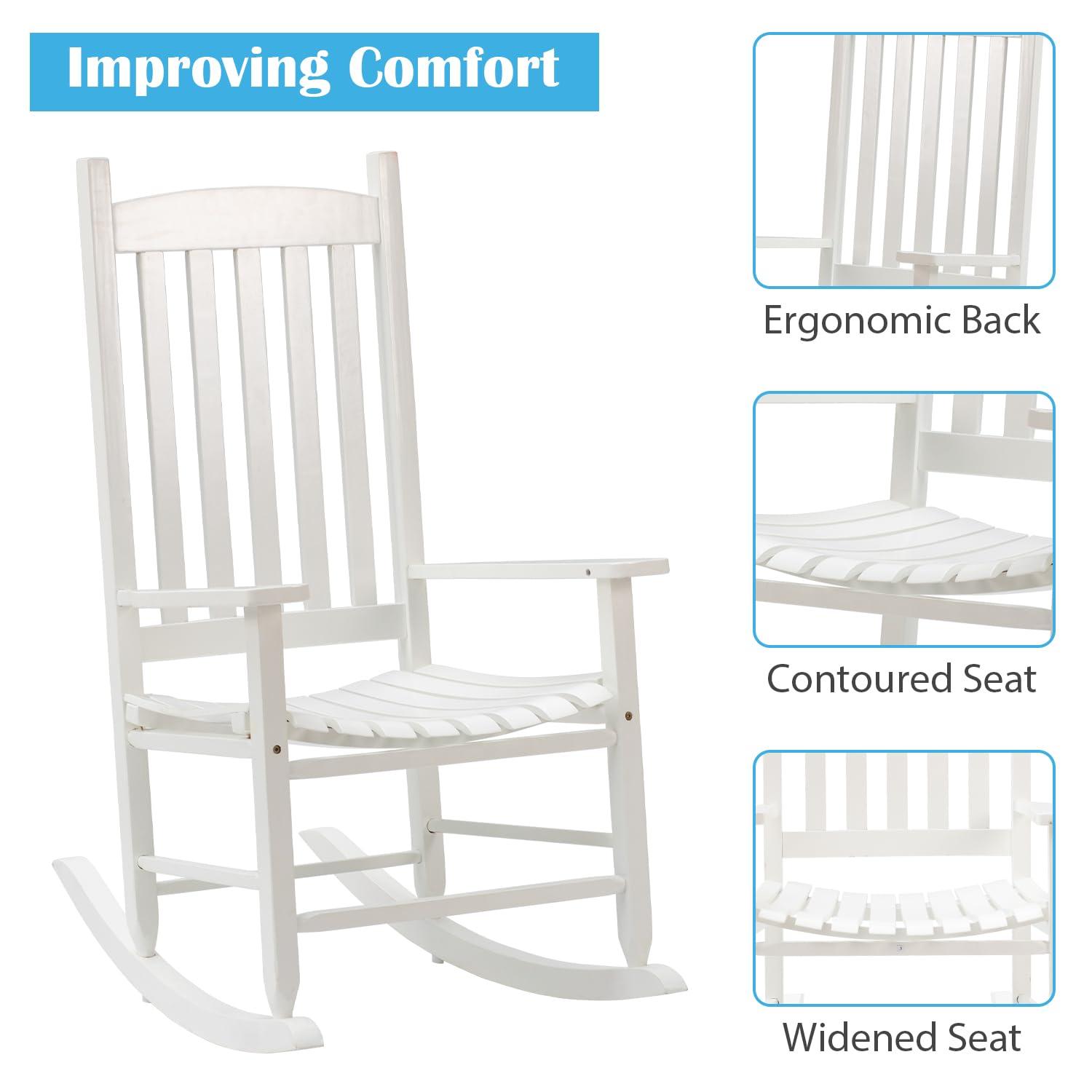 OverPatio Outdoor Porch Rocker/Rocking Chair Wood, Patio Wood Rocker, Woode n Furniture Seat for Living Room, Sitting Room, White