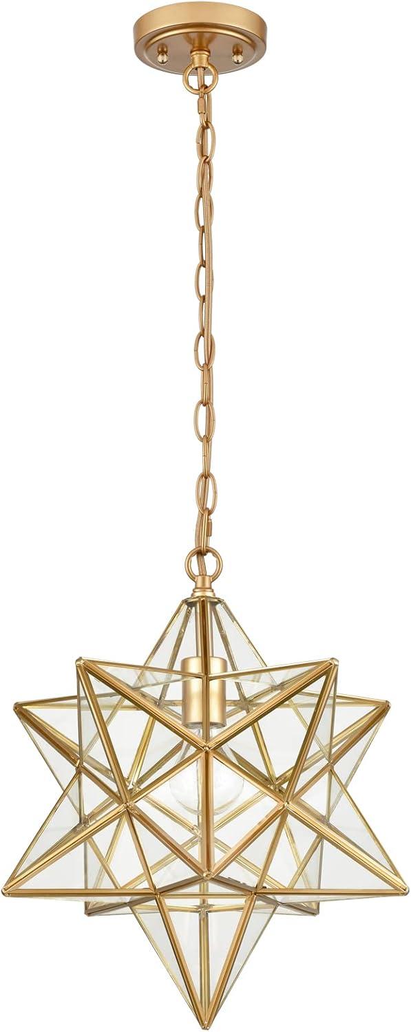 Moravian Star Light Modern Brass Pendant Light 15 Inches with Clear Glass Shade