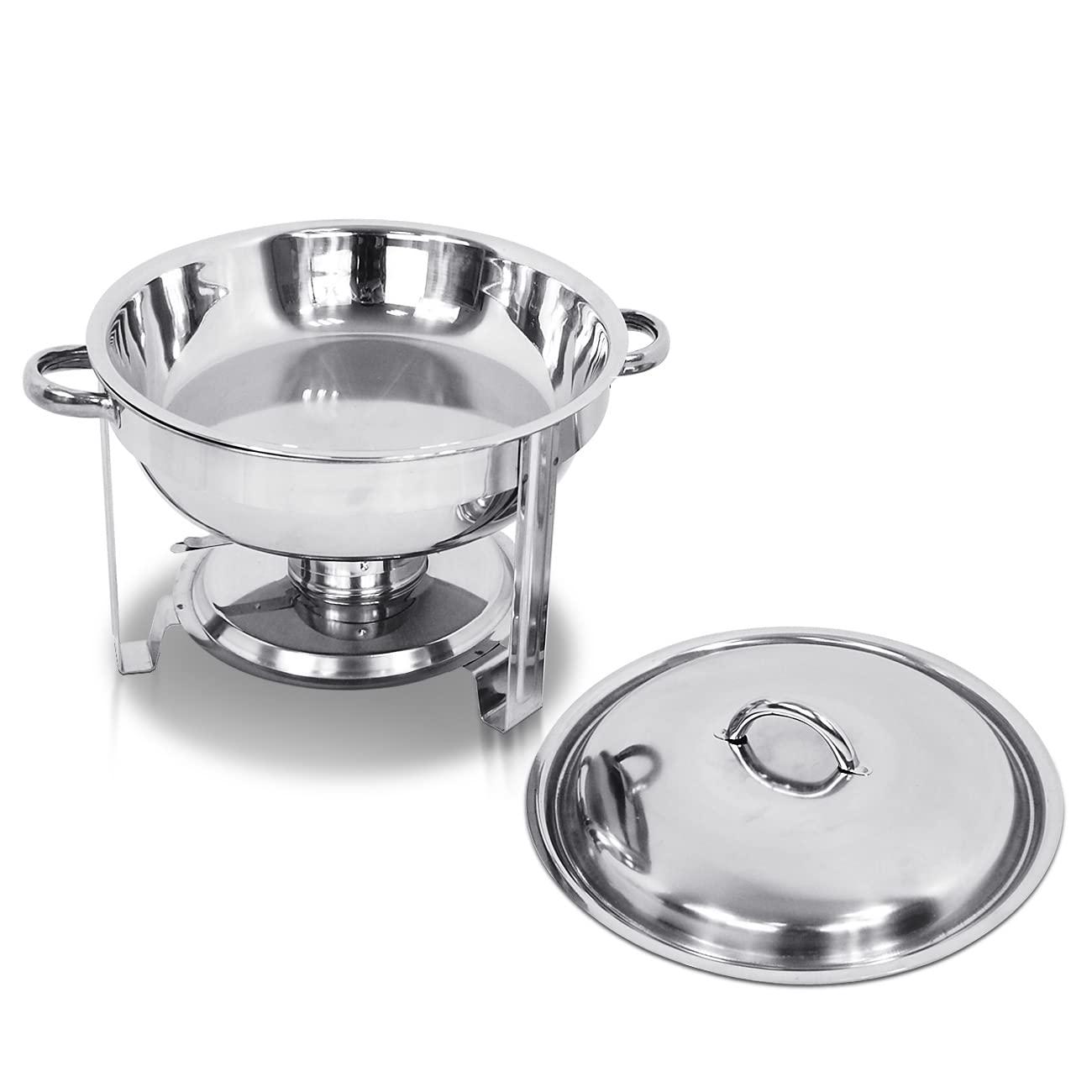 SUPER DEAL Upgraded 5 Qt Full Size Stainless Steel Chafing Dish Round Chafer Buffet Catering Warmer Set w/Food and Water Pan, Lid, Solid Stand and Fuel Holder