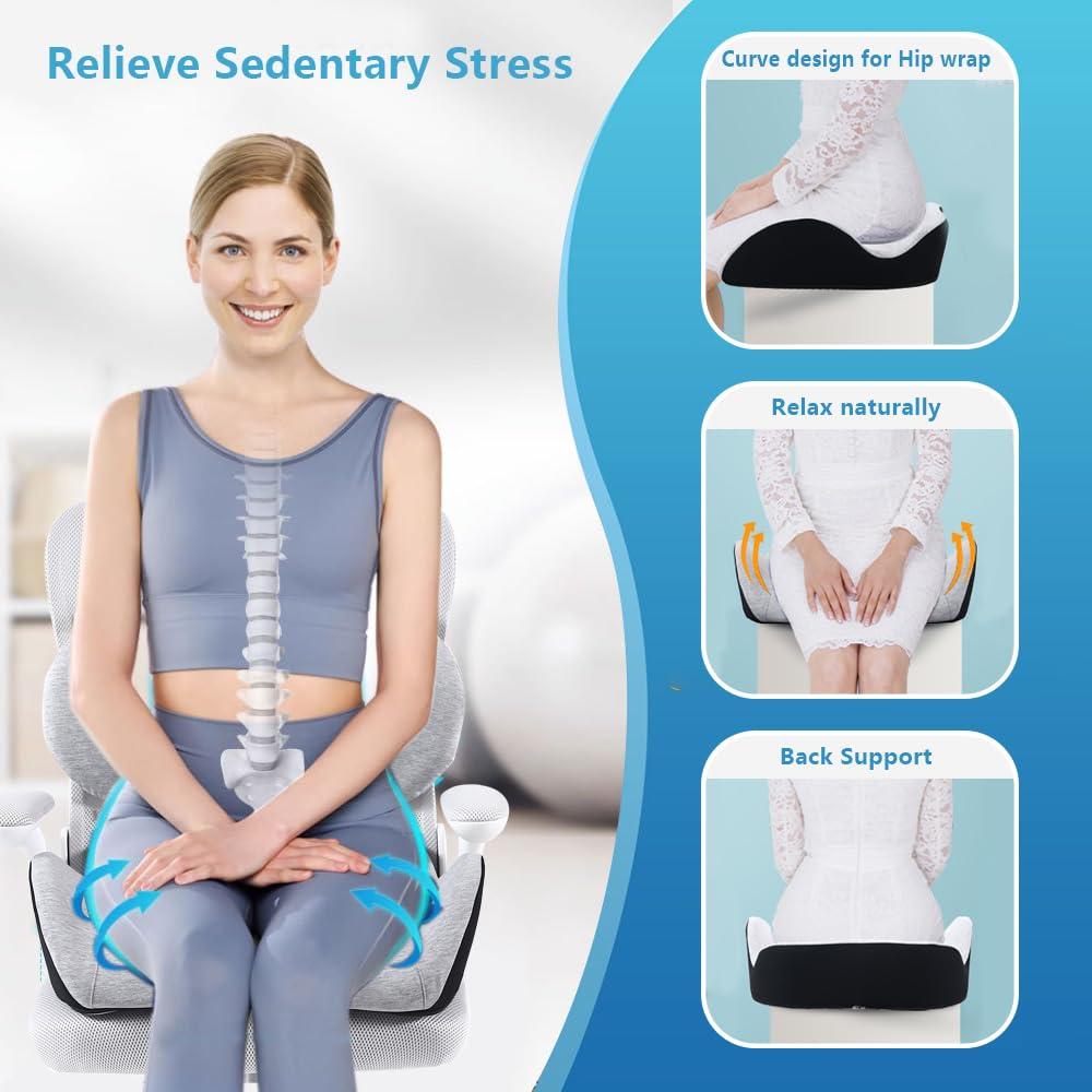 X Large Memory Foam Seat Cushion Lumbar Support Pillow for Sciatica & Tailbone Pressure Relief Coccyx Pad for Office Chair, Car,Wheelchair,Home,Office