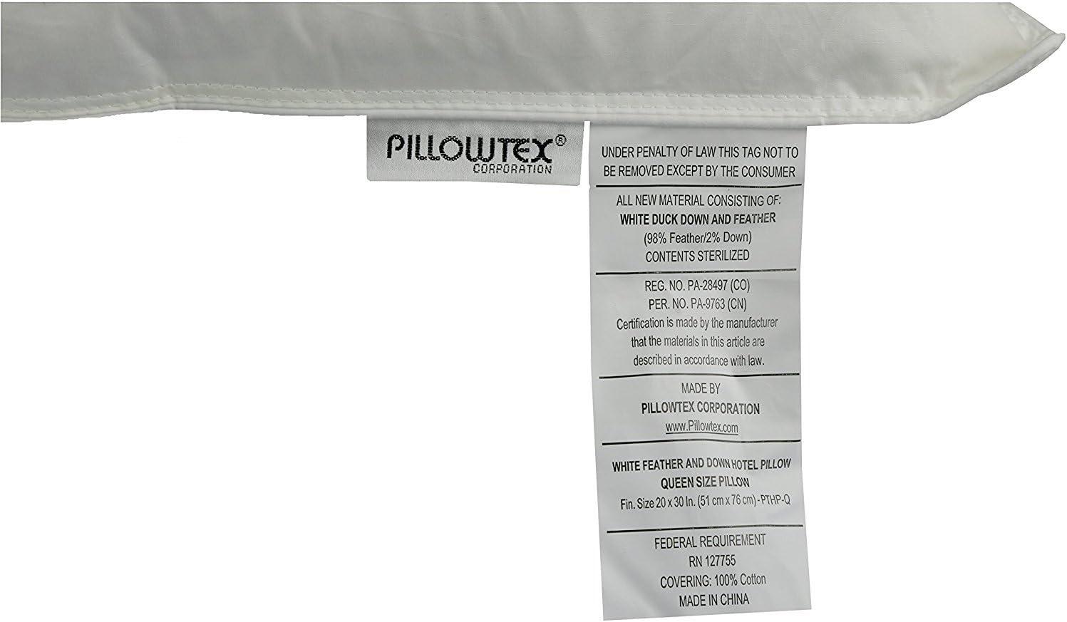 Pillowtex Hotel Feather and Down Standard Size Pillow Set Includes 2 Standard Size Pillows