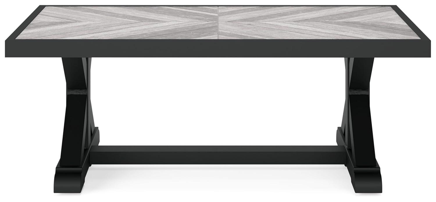 Black and Gray Rectangular Outdoor Coffee Table with Porcelain Top