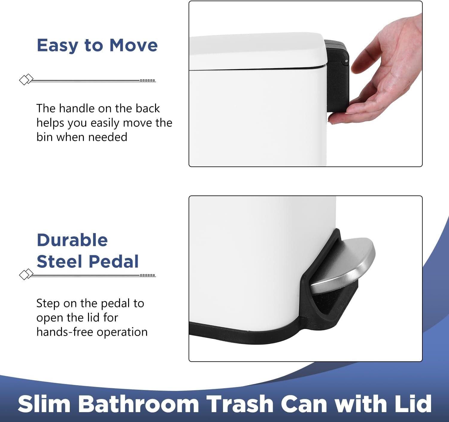 FDW Bathroom Trash Can With A Lid 1.3 Gallon  (5 L) Small Trash Bin Step Pedal Garbage Can With Removable Bucket Slim For Small Spaces For Bathroom,Bedroom,Kitchen,Office