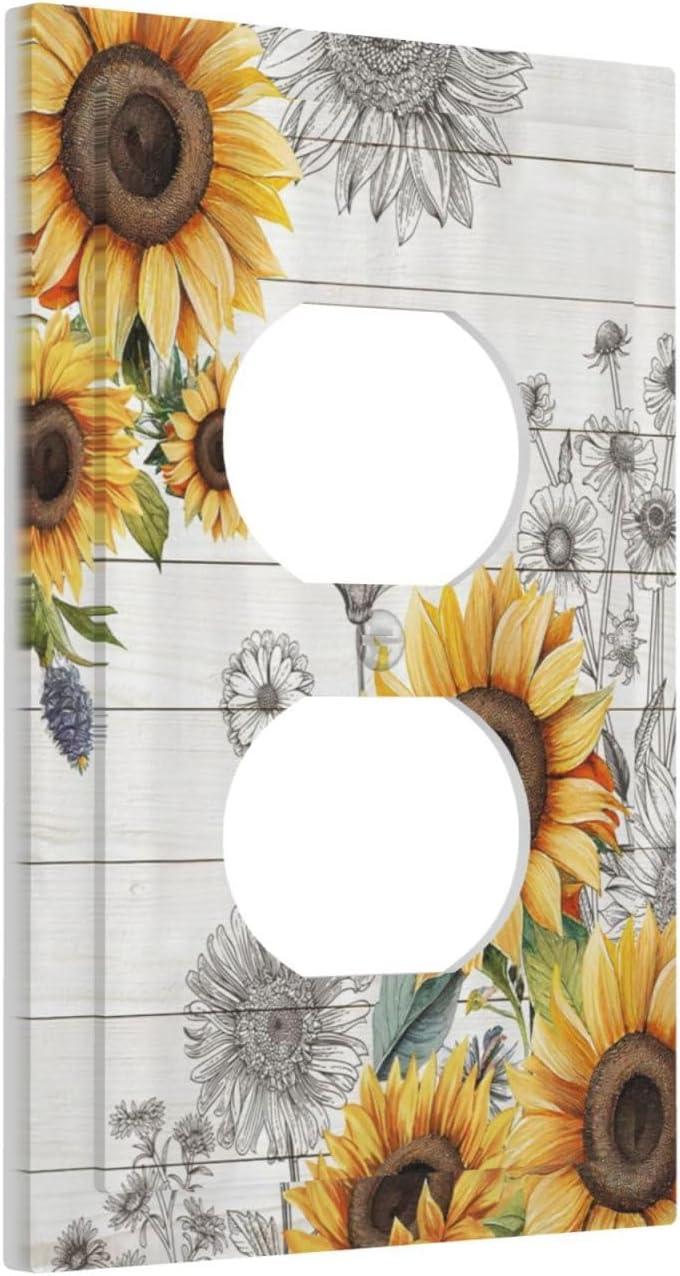 ZICANCN Outlet Covers Wall Plate, Sunflowers Nature Beige Background Light Switch Cover Decorative, Duplex Toggle Combo 1-Gang