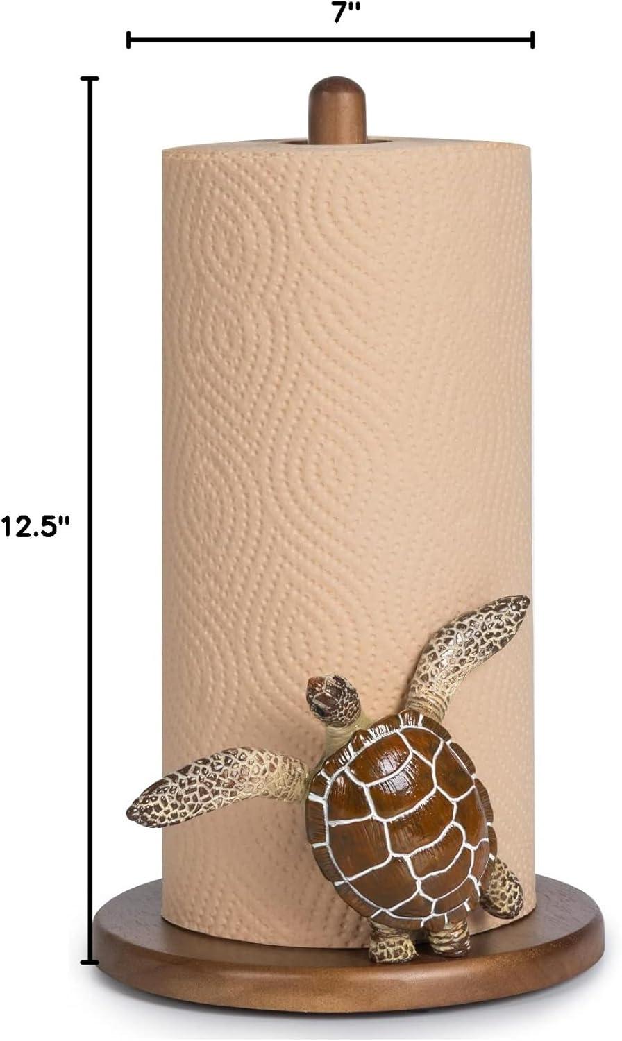 Wooden Brown Sea Turtle Coastal Paper Towel Holder