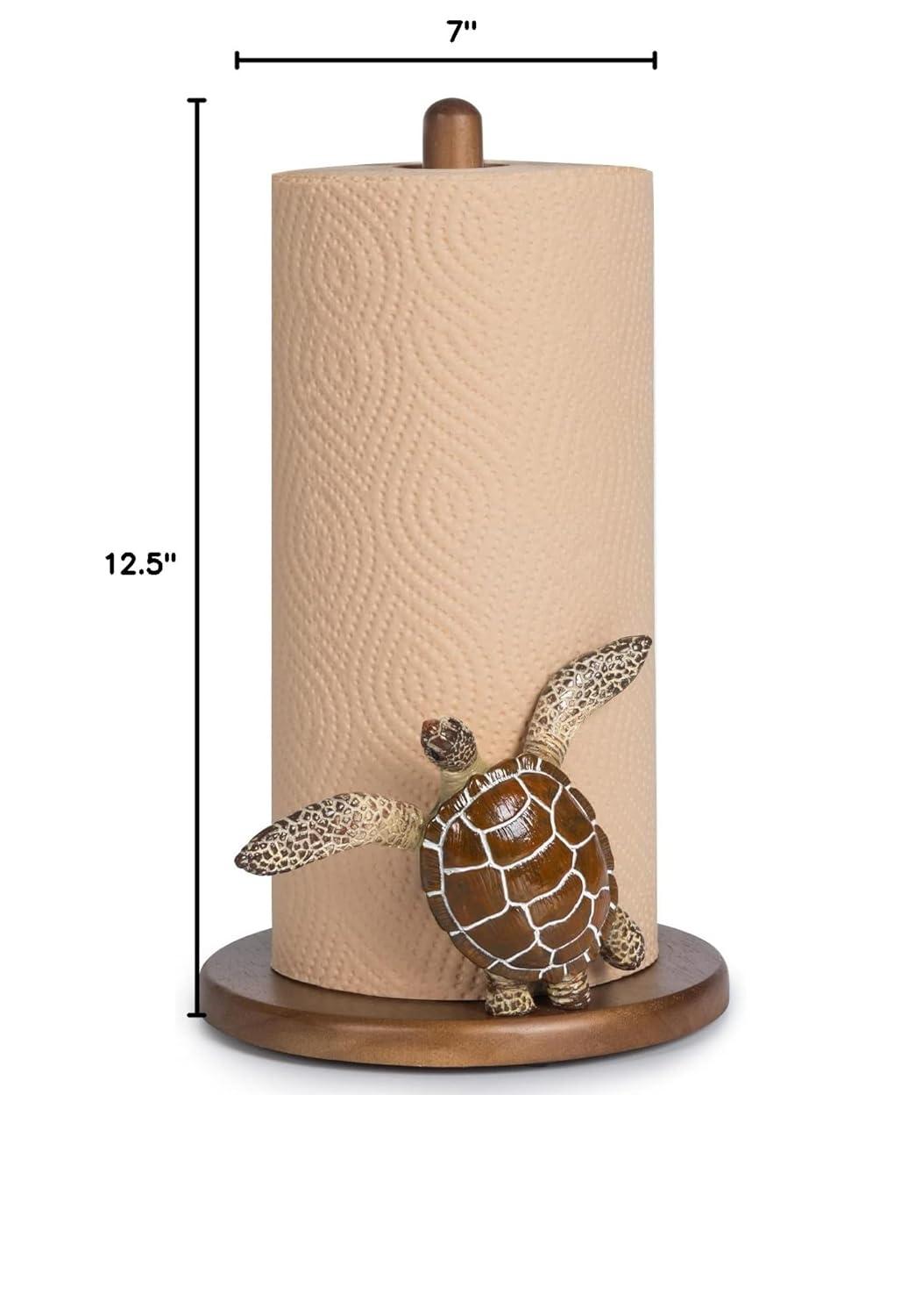 Turtle Paper Towel Holder - Decorative Paper Towel Holders Wooden Cute Decor Sea Turtle Gifts for Women Wood Kitchen Countertop Stand Unique Funny Animal Coastal Ocean Beach House Home Beachy