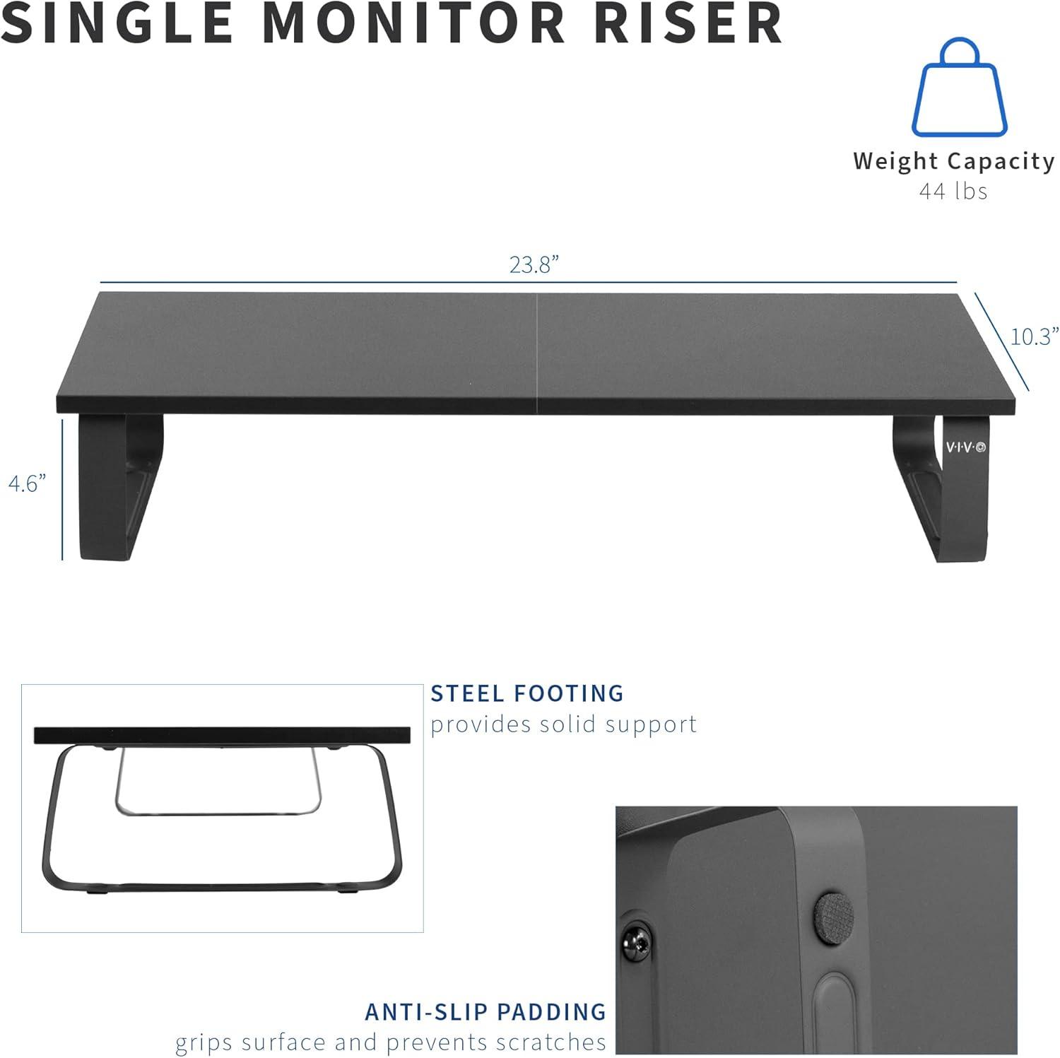 VIVO Black Wood 24" Wide Desktop Stand Ergonomic TV Monitor Riser Desk Organizer