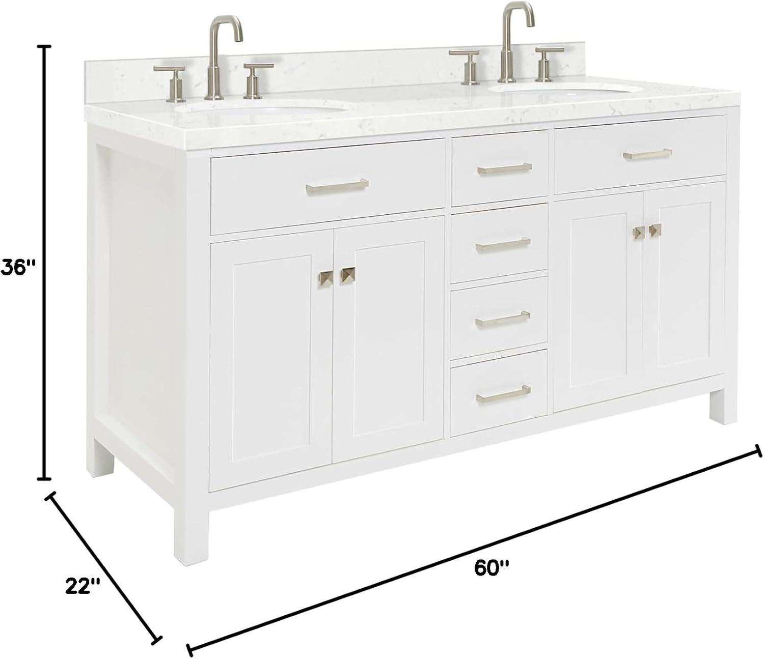 Ariel H060dcqovo Bristol 60" Free Standing Double Basin Vanity Set - White