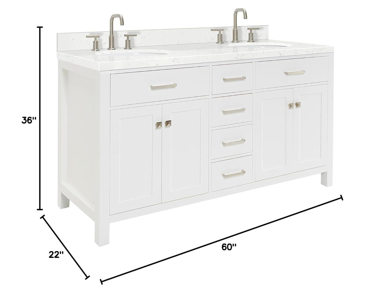Ariel H060dcqovo Bristol 60" Free Standing Double Basin Vanity Set - White