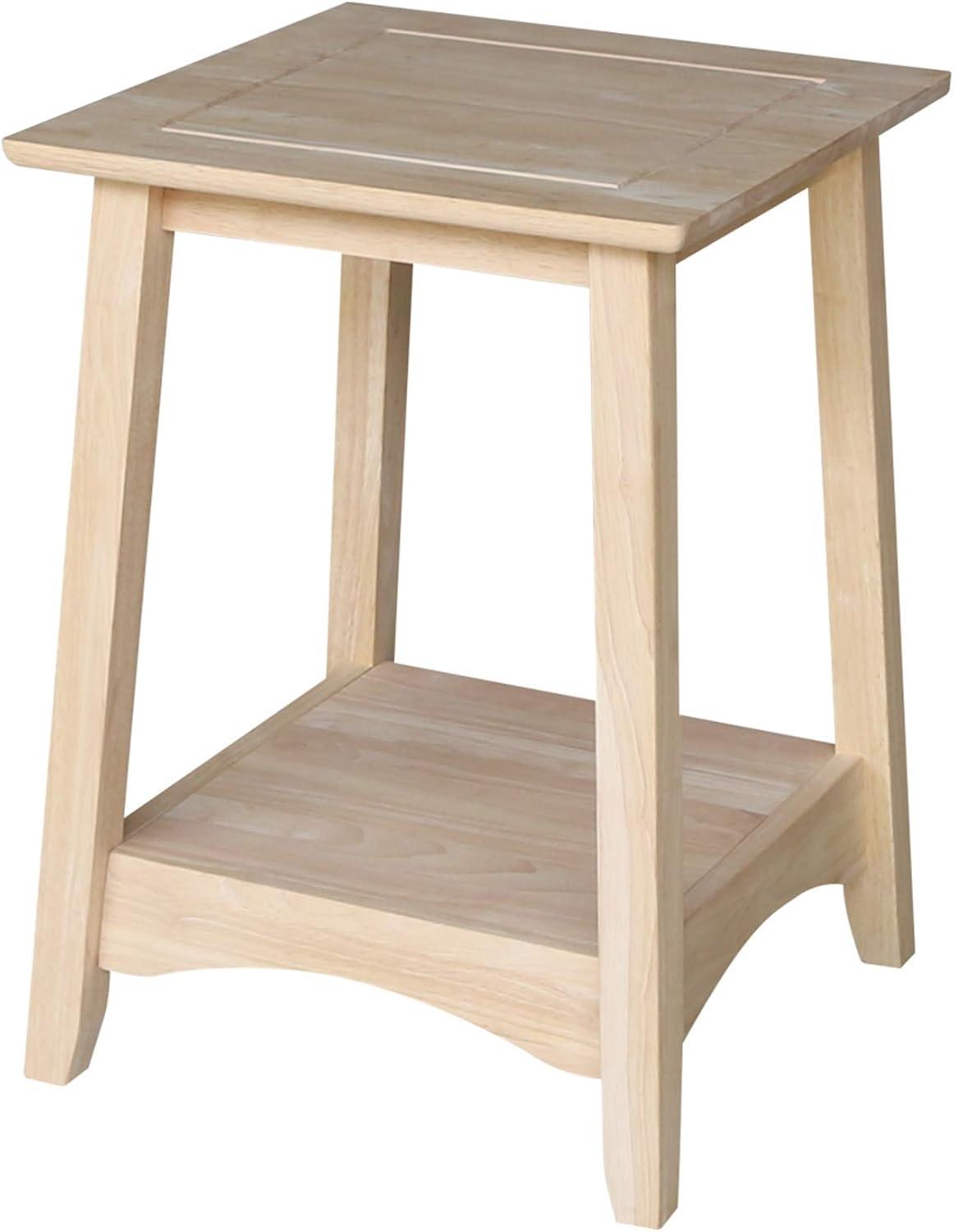 Bombay Tall End Table Unfinished - International Concepts: Hardwood, Square, Fixed Shelf