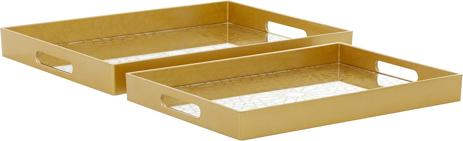 CosmoLiving by Cosmopolitan Plastic Mirrored Geometric Decor Gold Tray Set