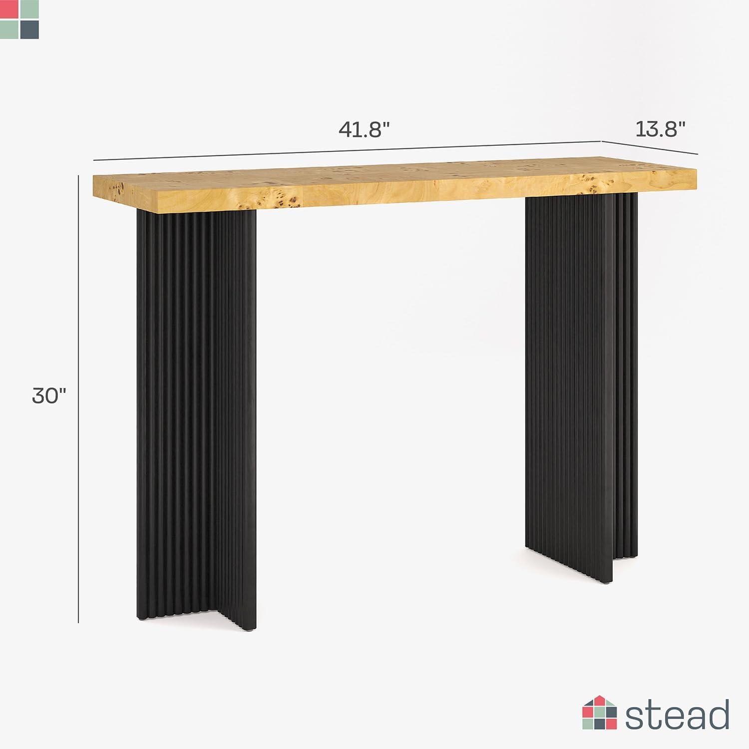 Stead Fluted Console Table - Solid Wood Entryway Table - Fluted Black Cross Base (Burl Top)