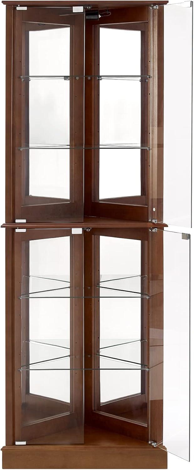 Lark Manor™ Corner Curio Dispaly Cabinet with Lights, Adjustable Tempered Glass Shelves, Mirrored Back